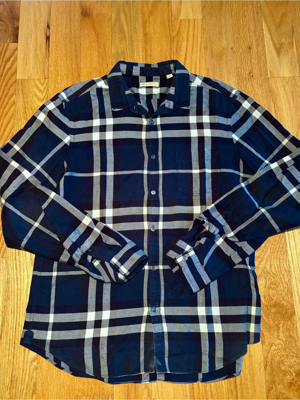 Burberry Plaid Navy Button Down Shirt